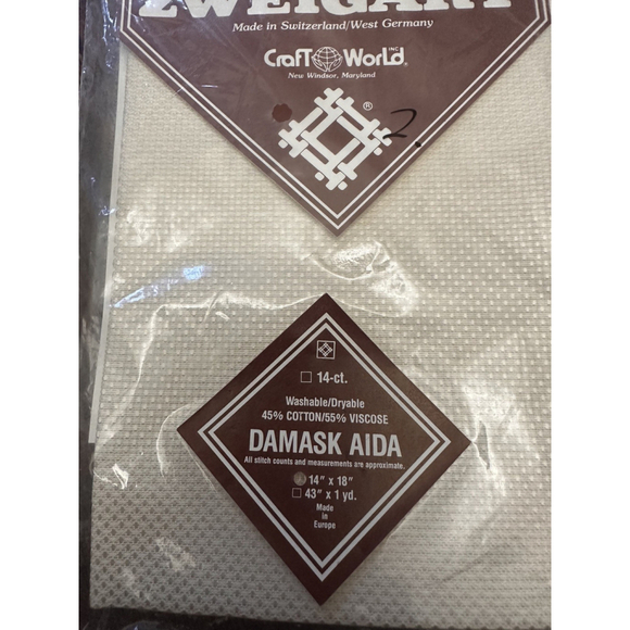 Zweigart Damask Aida Cross Stitch 18-Ct Fabric 12"x18" VTG 1970s Unopened NEW - Picture 3 of 5